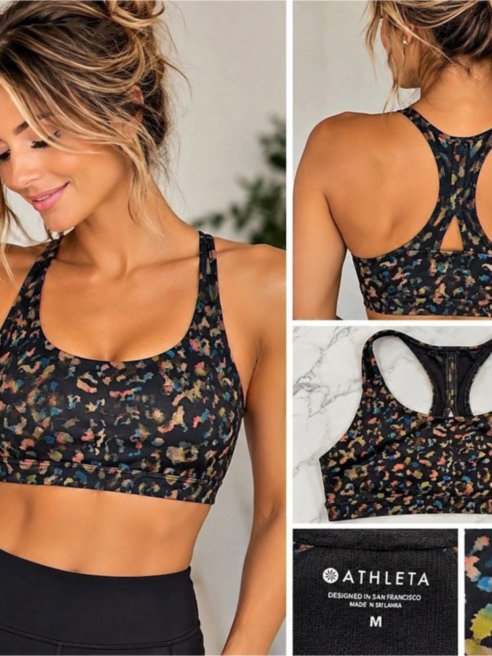 Athleta Floral Racerback Sports Bra Size Medium Like New